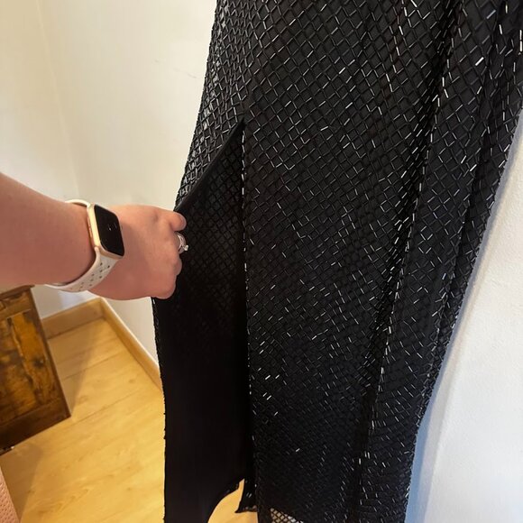 NWT Mac Duggal Black Beaded Spaghetti Strap Gown Sz 14 Formal Evening Dress - Picture 13 of 16